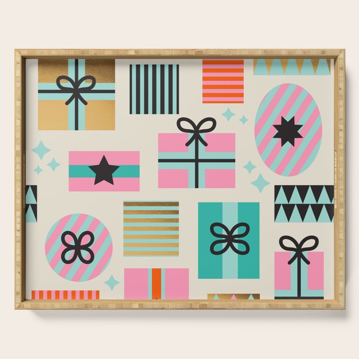 Retro Geometric Christmas gift Pattern 2 Serving Tray Gallery Image 1