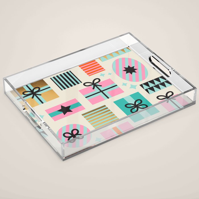 Retro Geometric Christmas gift Pattern 2 Acrylic Tray Gallery Image 1