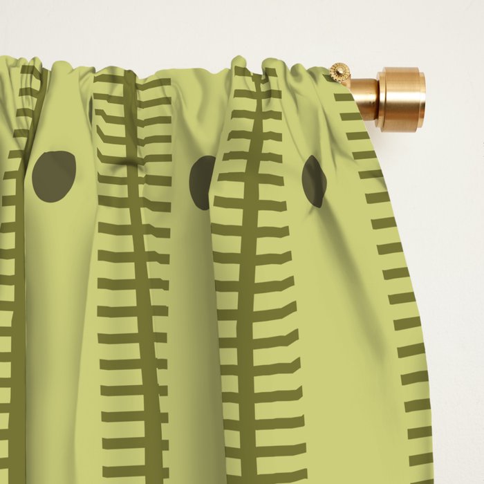 Stripes With Lines and Dots pattern sage and green Window Curtain Gallery Image 2