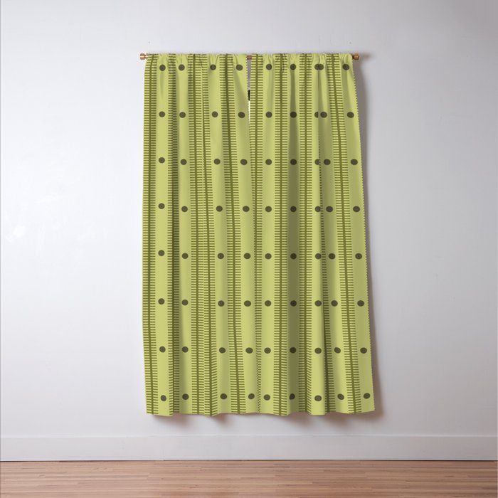 Stripes With Lines and Dots pattern sage and green Window Curtain Gallery Image 3