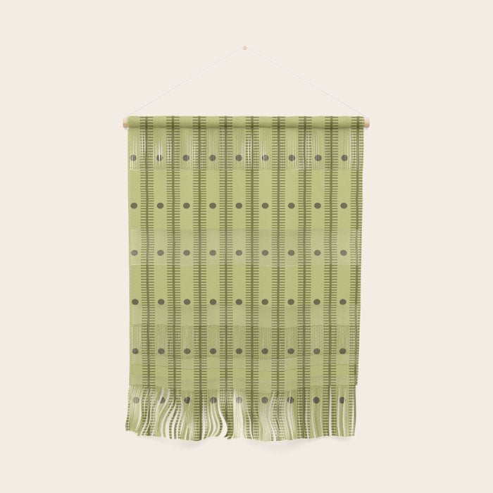 Stripes With Lines and Dots pattern sage and green Wall Hanging Gallery Image 1