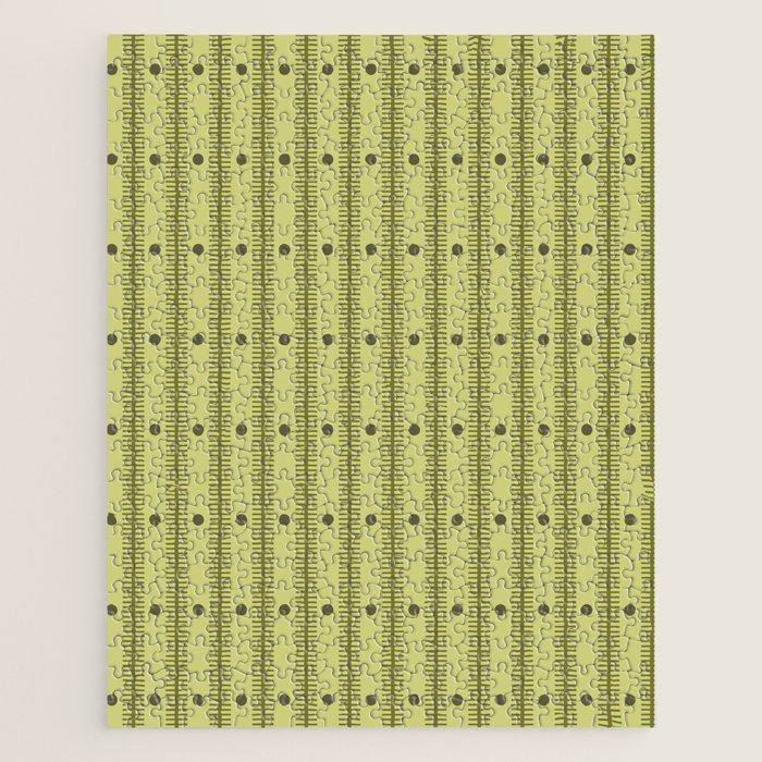 Stripes With Lines and Dots pattern sage and green Jigsaw Puzzle Gallery Image 1