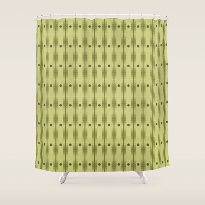 Stripes With Lines and Dots pattern sage and green Shower Curtain Gallery Image 1