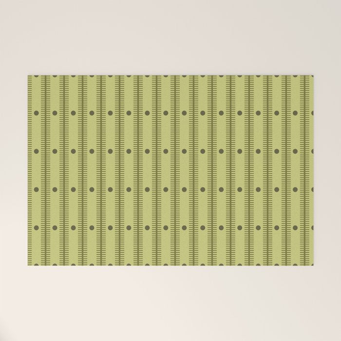 Stripes With Lines and Dots pattern sage and green Welcome Mat Gallery Image 1