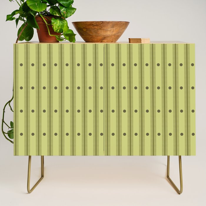 Stripes With Lines and Dots pattern sage and green Credenza Gallery Image 1
