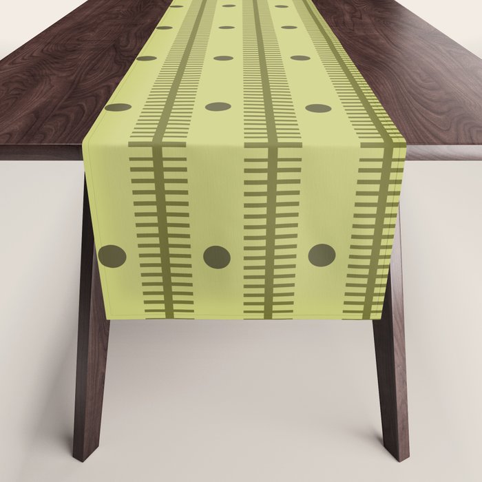 Stripes With Lines and Dots pattern sage and green Table Runner Gallery Image 1
