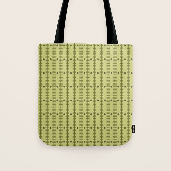 Stripes With Lines and Dots pattern sage and green Tote Bag Gallery Image 1