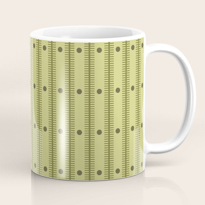 Stripes With Lines and Dots pattern sage and green Coffee Mug Gallery Image 1
