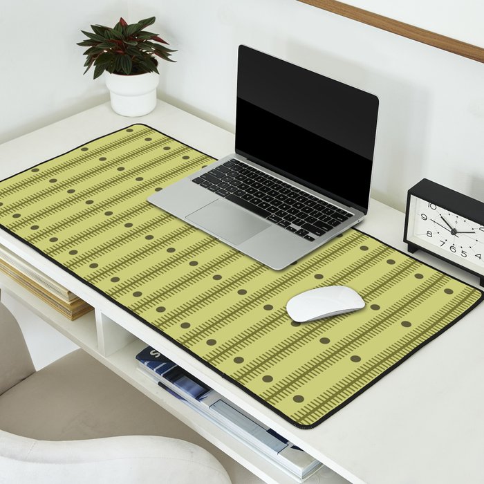 Stripes With Lines and Dots pattern sage and green Desk Mat Gallery Image 2