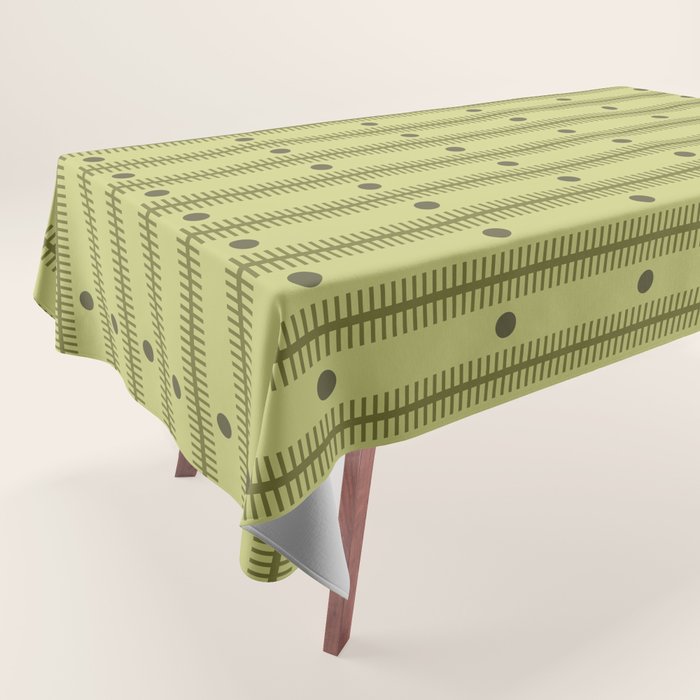 Stripes With Lines and Dots pattern sage and green Tablecloth Gallery Image 1