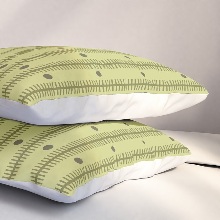 Stripes With Lines and Dots pattern sage and green Pillow Sham Gallery Image 3