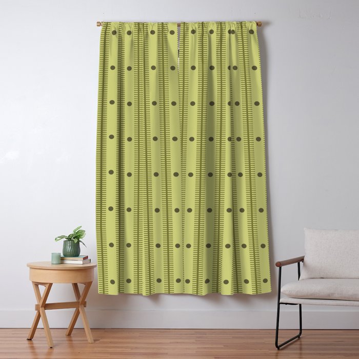 Stripes With Lines and Dots pattern sage and green Window Curtain Gallery Image 1