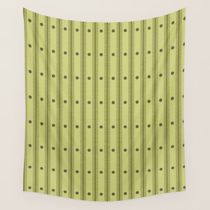 Stripes With Lines and Dots pattern sage and green Wall Tapestry Gallery Image 1