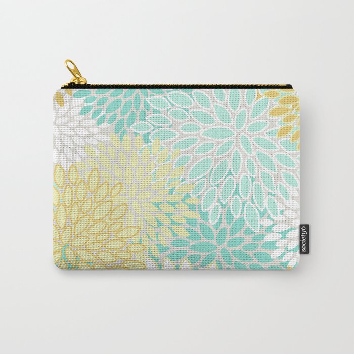 Floral Prints, Mint Green and Yellow, Modern Print Art Carry All Pouch Gallery Image 1
