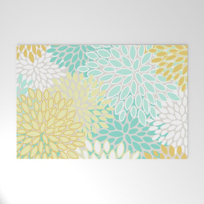 Floral Prints, Mint Green and Yellow, Modern Print Art Welcome Mat Gallery Image 1