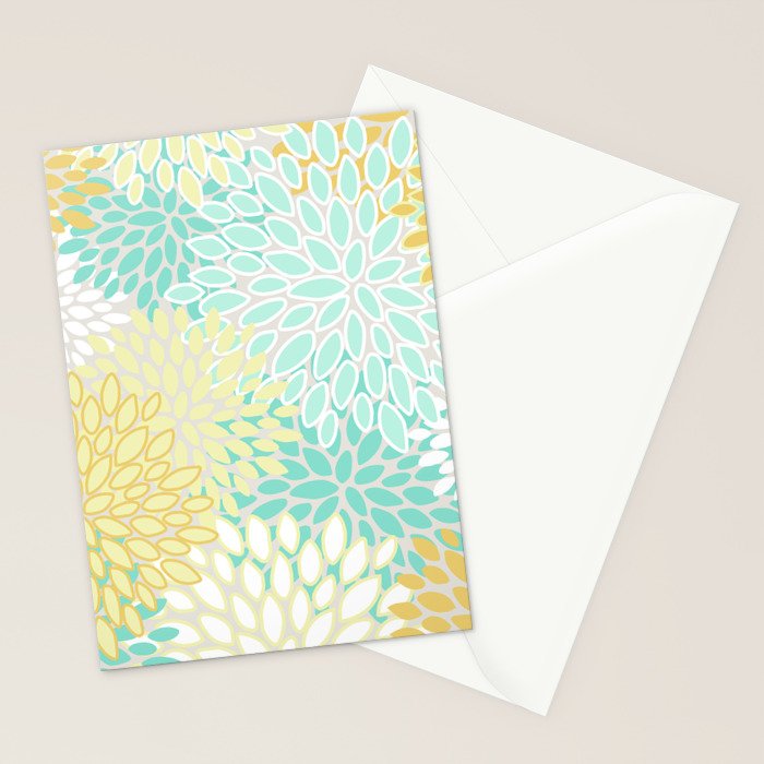 Floral Prints, Mint Green and Yellow, Modern Print Art Stationery Card Gallery Image 2