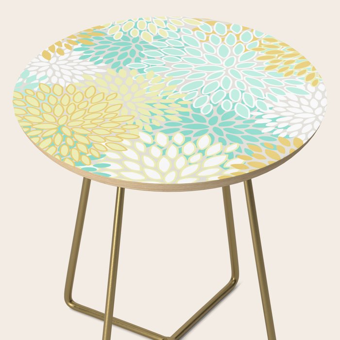 Floral Prints, Mint Green and Yellow, Modern Print Art Side Table Gallery Image 2