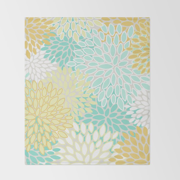 Floral Prints, Mint Green and Yellow, Modern Print Art Throw Blanket Gallery Image 2