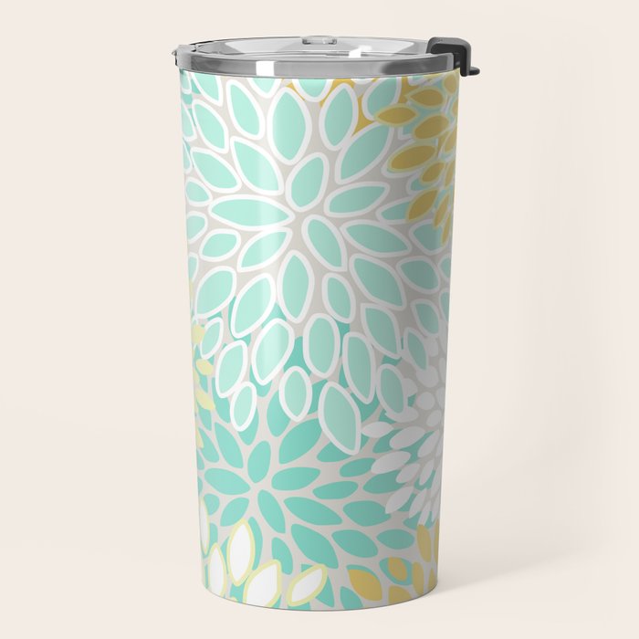 Floral Prints, Mint Green and Yellow, Modern Print Art Travel Mug Gallery Image 2