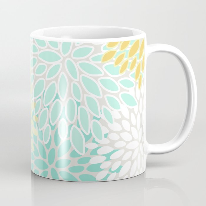 Floral Prints, Mint Green and Yellow, Modern Print Art Coffee Mug Gallery Image 1
