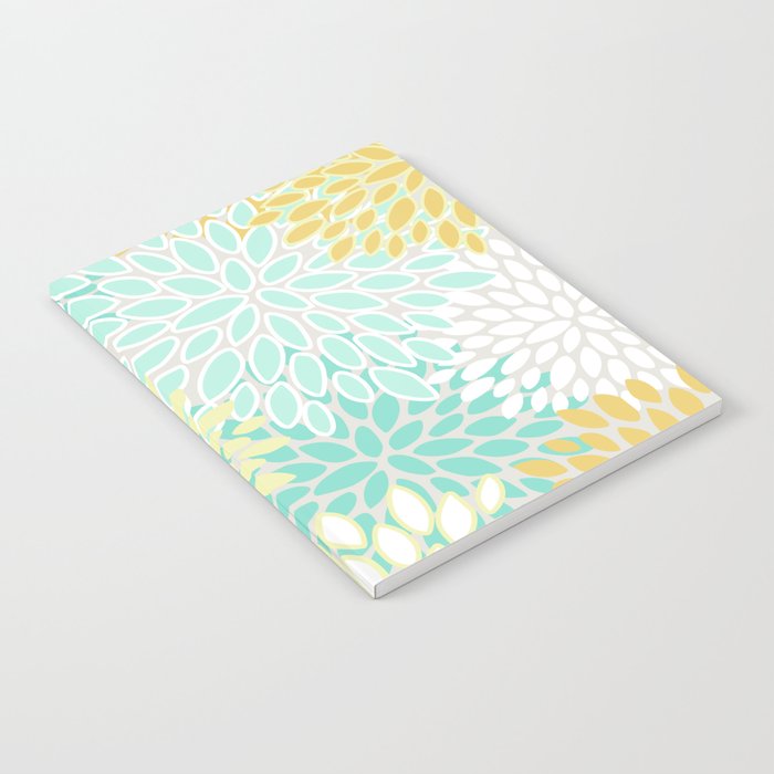 Floral Prints, Mint Green and Yellow, Modern Print Art Notebook Gallery Image 1