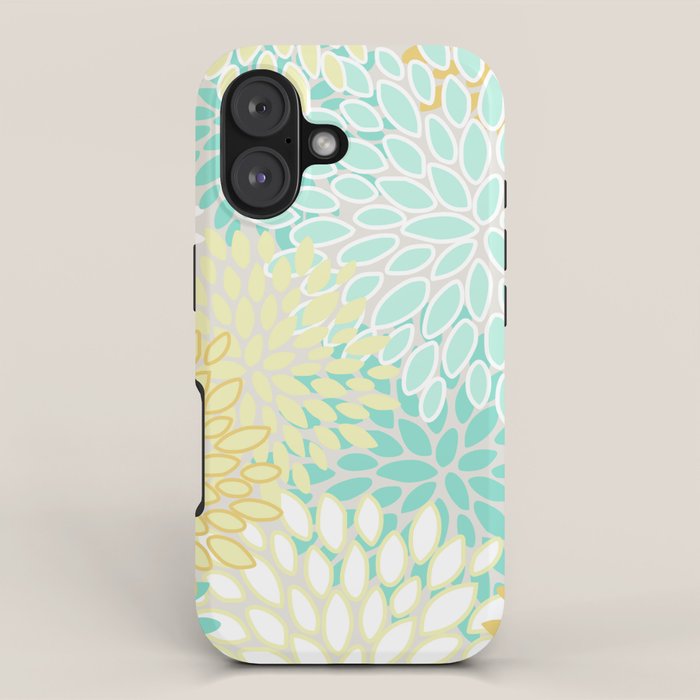 Floral Prints, Mint Green and Yellow, Modern Print Art iPhone Case Gallery Image 1