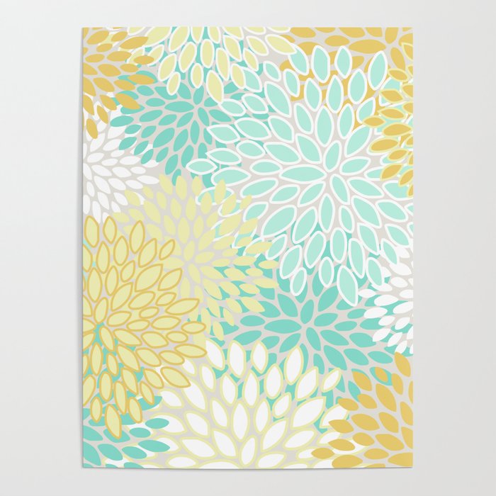 Floral Prints, Mint Green and Yellow, Modern Print Art Poster Gallery Image 4