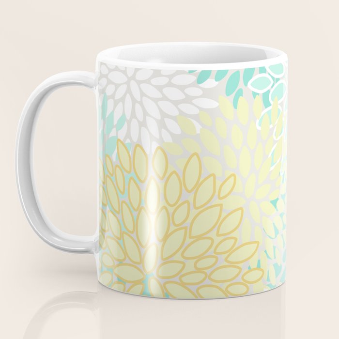 Floral Prints, Mint Green and Yellow, Modern Print Art Coffee Mug Gallery Image 3