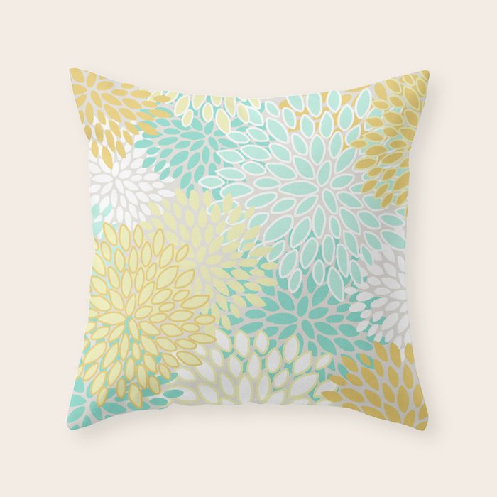 Floral Prints, Mint Green and Yellow, Modern Print Art Throw Pillow Gallery Image 6