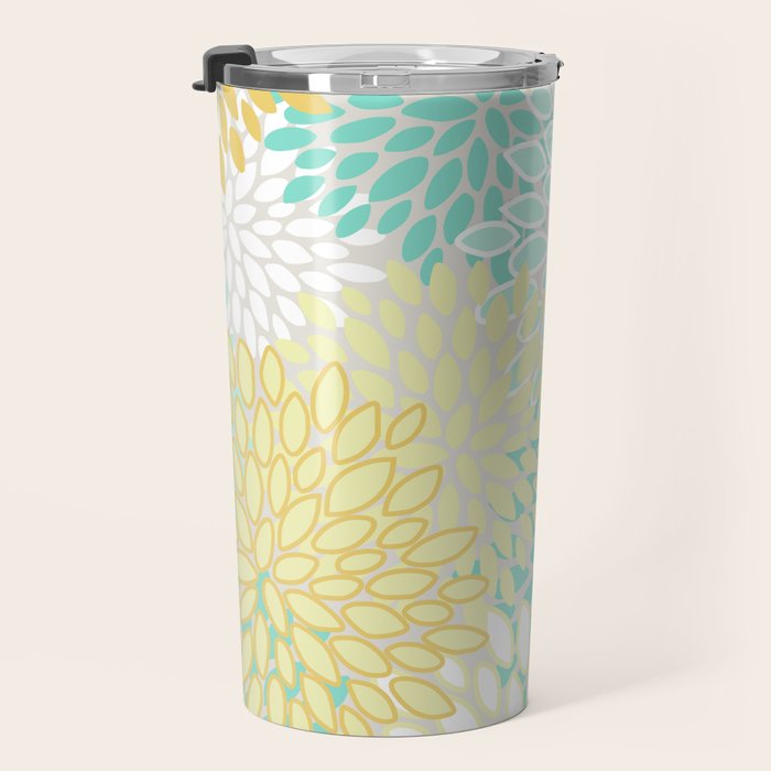 Floral Prints, Mint Green and Yellow, Modern Print Art Travel Mug Gallery Image 3