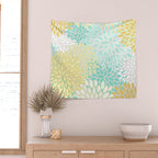 Floral Prints, Mint Green and Yellow, Modern Print Art Wall Tapestry Gallery Image 2