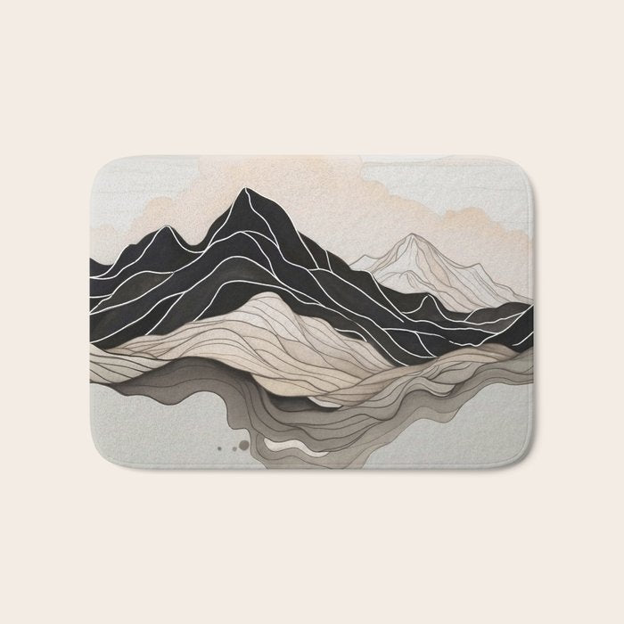 Japanese mountains, minimal ink print Bath Mat Gallery Image 1