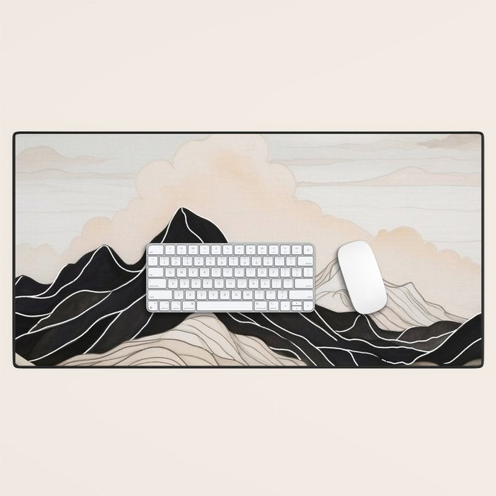 Japanese mountains, minimal ink print Desk Mat Gallery Image 1