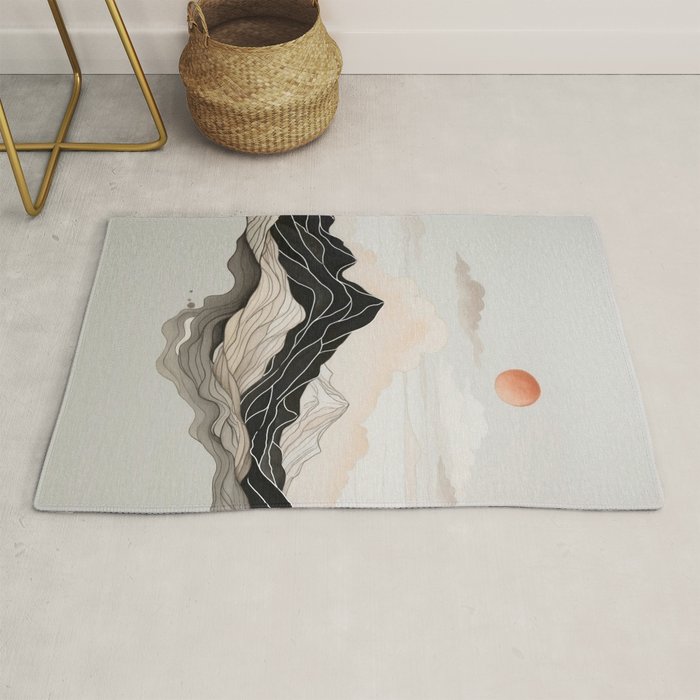 Japanese mountains, minimal ink print Rug Gallery Image 1