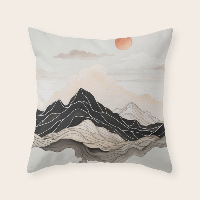 Japanese mountains, minimal ink print Throw Pillow Gallery Image 6