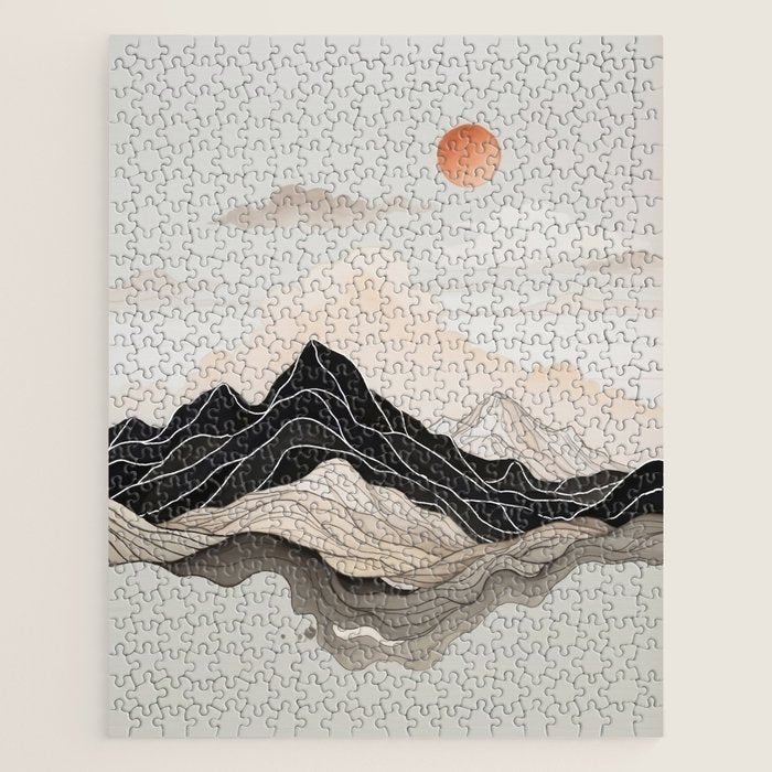 Japanese mountains, minimal ink print Jigsaw Puzzle Gallery Image 1
