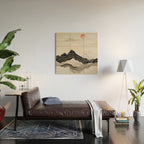 Japanese mountains, minimal ink print Wood Wall Art Gallery Image 2