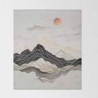 Japanese mountains, minimal ink print Throw Blanket Gallery Image 2