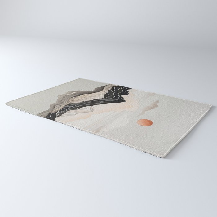 Japanese mountains, minimal ink print Rug Gallery Image 3