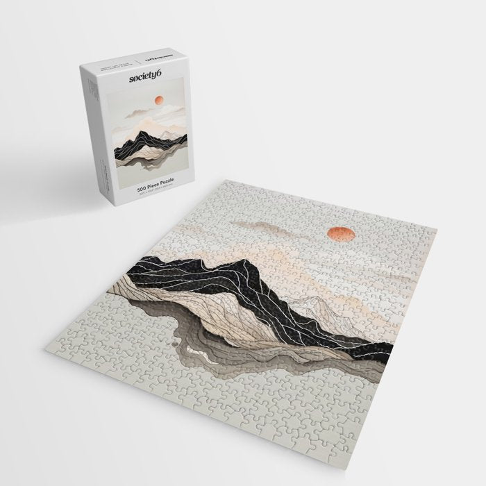 Japanese mountains, minimal ink print Jigsaw Puzzle Gallery Image 2