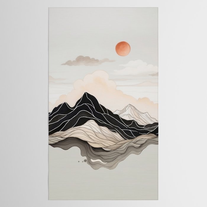 Japanese mountains, minimal ink print Tablecloth Gallery Image 2