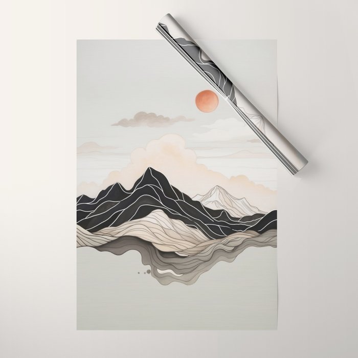 Japanese mountains, minimal ink print Wrapping Paper Gallery Image 1
