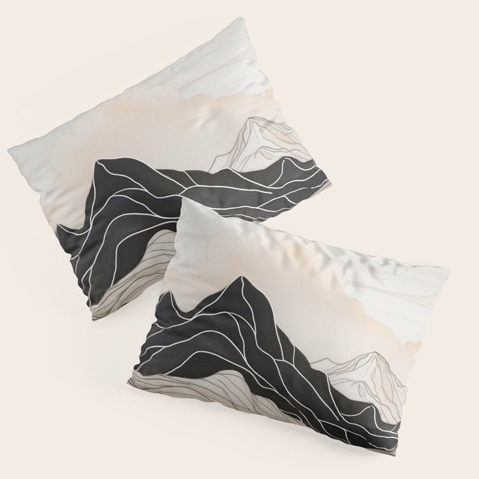 Japanese mountains, minimal ink print Pillow Sham Gallery Image 3