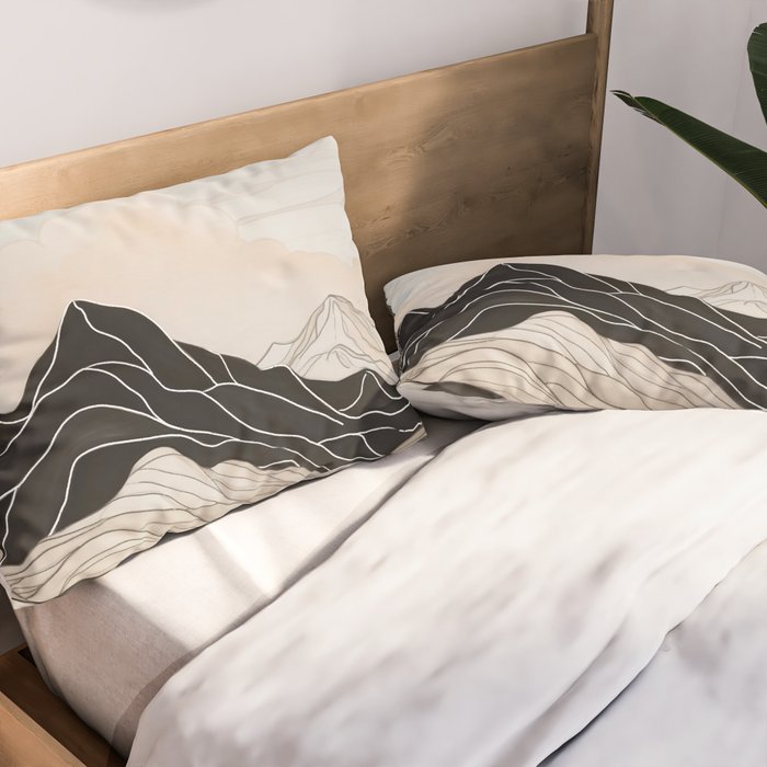 Japanese mountains, minimal ink print Pillow Sham Gallery Image 2