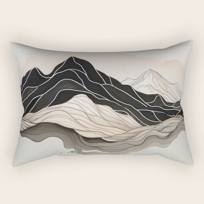 Japanese mountains, minimal ink print Rectangular Pillow Gallery Image 1