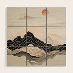 Japanese mountains, minimal ink print Wood Wall Art Gallery Image 1