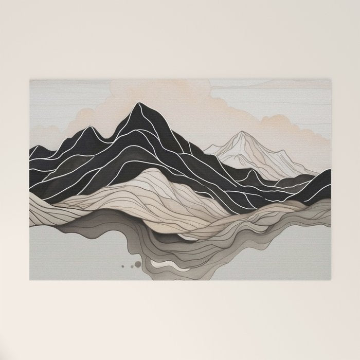 Japanese mountains, minimal ink print Welcome Mat Gallery Image 1