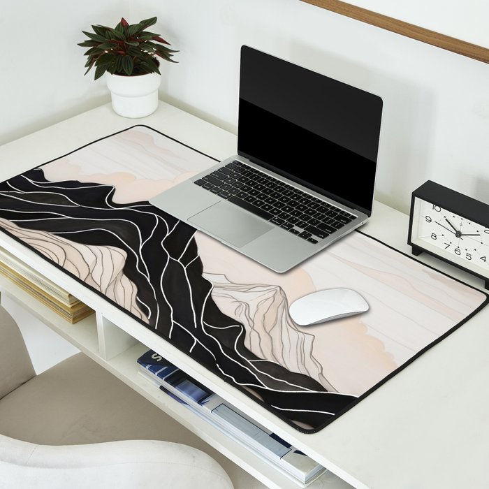Japanese mountains, minimal ink print Desk Mat Gallery Image 2