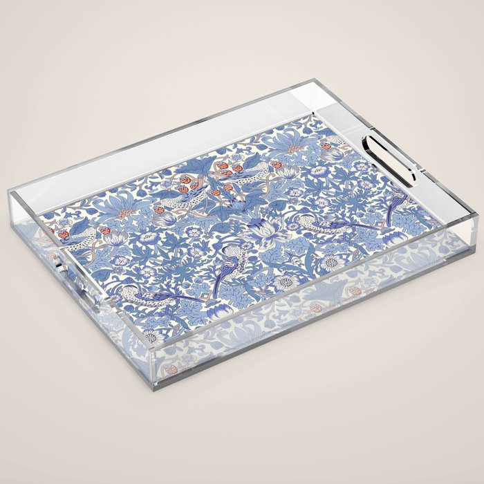 William Morris Strawberry Thief Powder Blue & Red Acrylic Tray Gallery Image 1