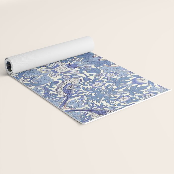 William Morris Strawberry Thief Powder Blue & Red Yoga Mat Gallery Image 2